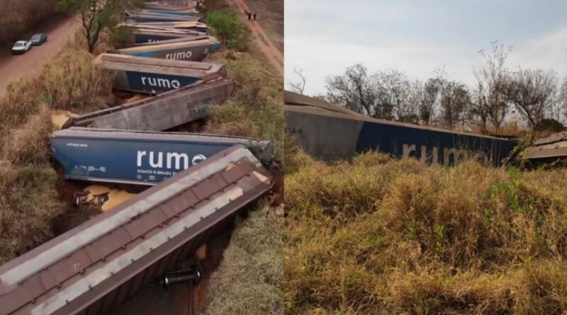 Trem de carga com 30 vagões carregados com milho descarrila no interior paulista